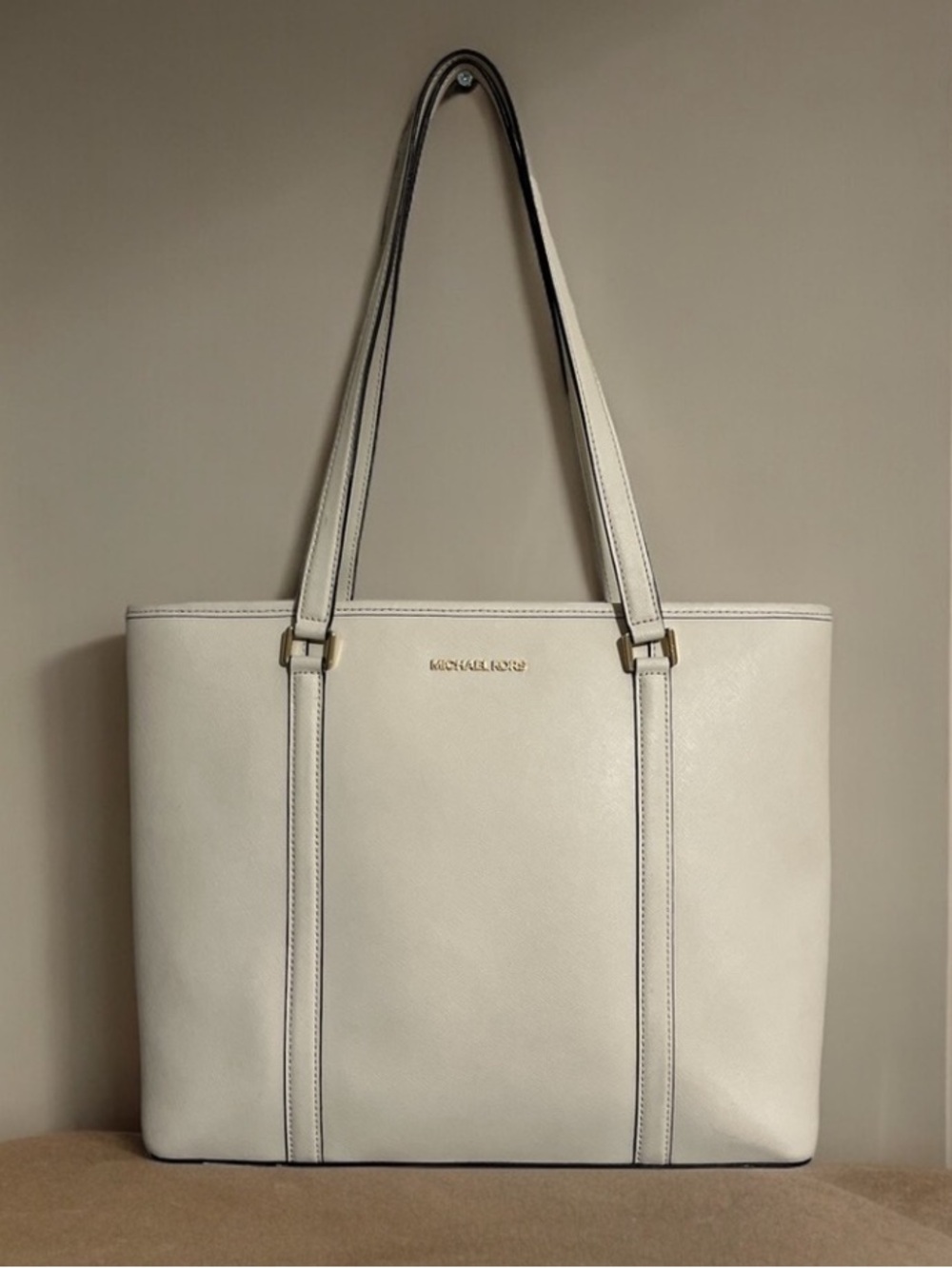 Michael Kors Women’s Large Cream Leather Double-Handle Tote